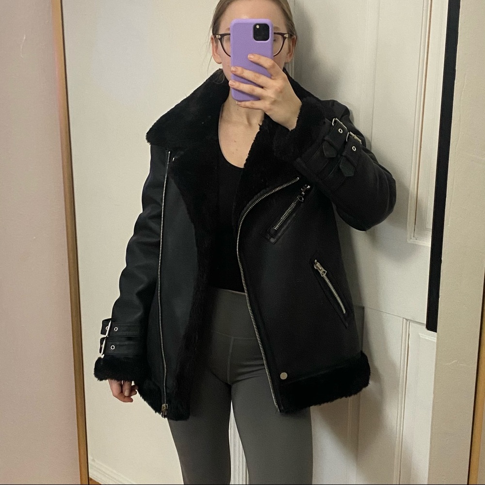 Warehouse faux leather biker jacket lined